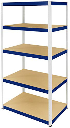 MODO24 Metallregal Steck- Werkstatt- Lager- Schwerlastregal Helios 180x120x35 cm VERZINKT oder viele Farben Tragkraft bis 400 Kg je Boden (HxBxT: 180x120x35cm, 5 Böden, 275 kg pro Boden, weiß/blau)