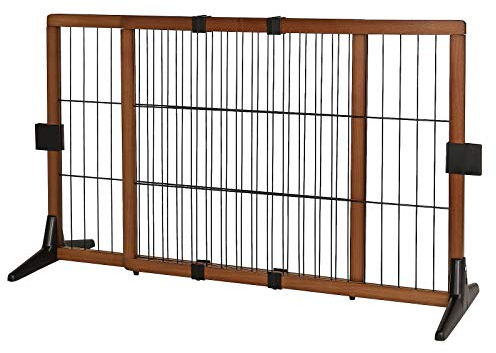 lionto Hundeschutzgitter längenverstellbar, Welpenschutzgitter aus attraktivem Pinienholz sorgt für Sicherheit, Höhe 70 cm, Robustes Absperrgitter für Treppen/Türen, einfacher Aufbau, braun/schwarz