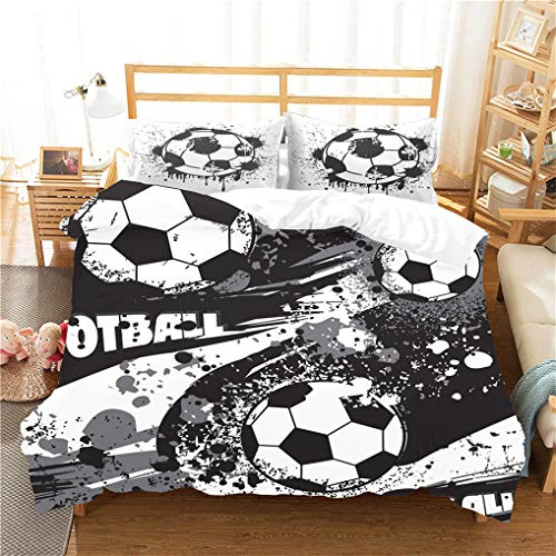 HNHDDZ Juego de Cama 3D Fútbol Impresión Deportivo Estilo Funda nórdica y Funda de Almohada Ropa de Cama Infantil Niño Chico Niña Poliéster Funda de edredón (Estilo 2,180x220 cm - Cama 90/105 cm)