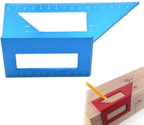 SUSHOP Mitre ángulo de medición Cuadrada manométrica Regla, Herramienta de los carpinteros de 45 a 90 Grados de aleación de Aluminio Durable de la Madera Plaza Regla ángulo gramil, Azul
