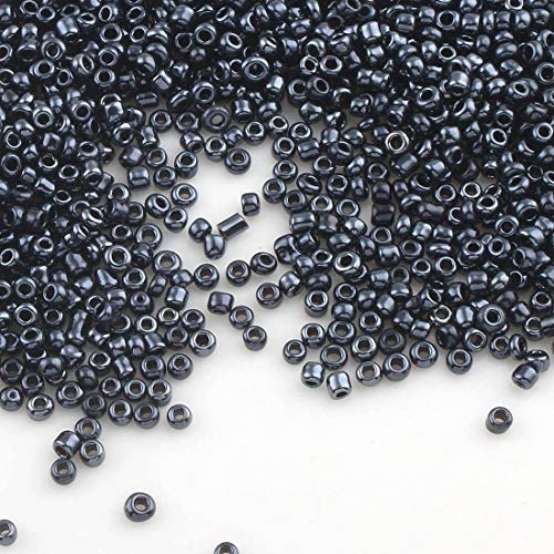 Perlin Rocailles Glasperlen Indianerperlen Saatperlen Pony Perlen 2mm Metallic Farben Set 11/0 Mini Rund Seed Beads, 6500 Stk (Schwarz)
