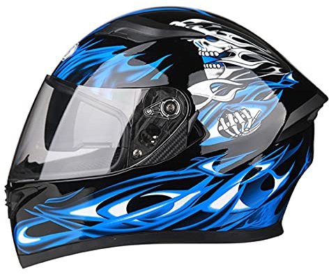 Integralhelm Motorradhelm Flip-Up Modular-Helm Sturzhelm Rollerhelm Erwachsener Herren & Damen Klapphelm Full-Face Motorcycle Helmet Stoßfester Mopedhelm DOT/ECE-Zertifizierung,Blau,L