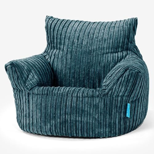 Lounge Pug Fauteuil Pouf Enfant en Velours Côtelé - Pouf pour Enfant, Fauteuil Pouf Cocooning & Douillet, Léger et Facile à Déplacer - Bleu Canard