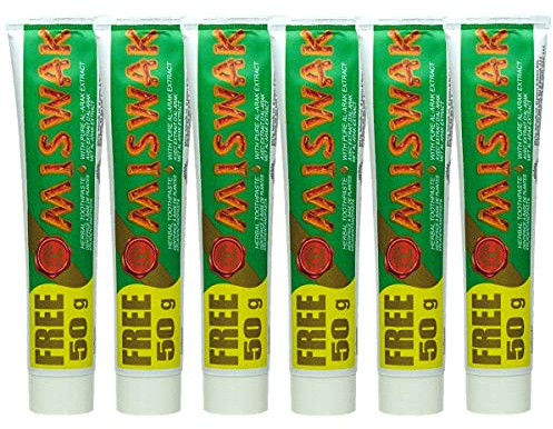 MISWAK Dabur Kräuter Orientalische Zahnpasta Ayurvedische Zahncreme | Ohne Zusatz von Fluorid | Vorteilspack (6 Packungen a 170g)