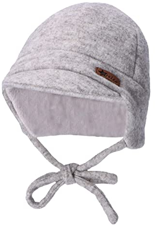 Sterntaler Baby Jungen Schirmmütze Baby Schirmmütze Melange Mütze - Schirmmütze Baby - aus Strickfleece mit Ohrenklappen und Bindeband - hellgrau, 39