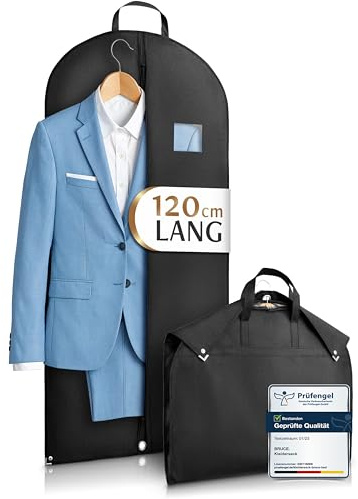 Bruce.® Kleidersack - 120x60 cm Kurz – Schwarz | Hochwertige Kleiderhülle, 120 GSM, für Anzug, Blazer, Kostüm & Kleid – für Reise & Aufbewahrung