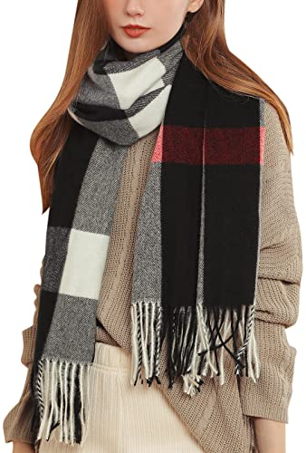 Generic Herbst und Winter bunter Karierter Schal für Damen, verdickender Warmer Fransenschal Mulltuch Schal Erwachsene (Grey, One Size)