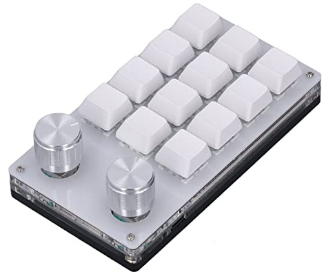 Septpenta Mini USB Keyboard, 12 Key Custom Keyboard, with 2 Adjusting Knob, Shortcut Programmable, One Handed Mechanical Keyboard for Office, Game, Music, Media