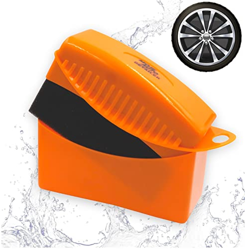 Rocket Magic Orange Reifenschwamm - HOCHWERTIGER Schaumstoff - CHEMIEBESTÄNDIG - Applikator Pad Auftragschwamm mit Deckel für Reifenglanzspray Reifenglanzgel - Moje Auto Detailer Reifenapplikator