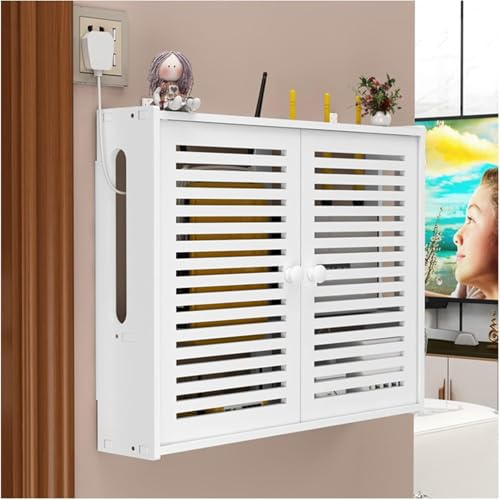 White Floating Shelves,WiFi Storage Box, Wall Mount WiFi Router Storage Box, Router Modem Wall Mount (Small Shutter) (Color : White, Size : 50x10x40cm)