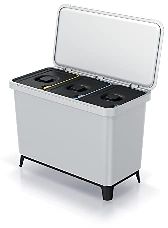 BirnePower Mülleimer 3er Set 3x 10L Müllbehälter Abfalleimer 30L Mülltrennsystem Müllsammler Set Einsätze Mülltrenner 57 x 29,5 x 41 cm (Aschgrau)