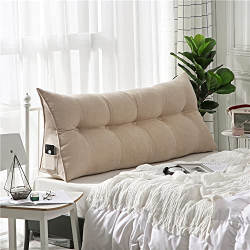 RAKTOV Großes Kopfteil-Kissen für Schlafzimmer, abnehmbarer Samtbezug, Rückenkissen für Tagesbett, dreieckige Bett, Kopfstütze, Rückenstütze, Lesen, Rückenlehenkissen, 180 x 50 x 20 cm, Beige