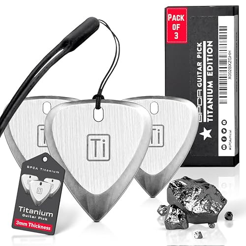 GPCA Titan-Gitarrenplektren, mit Handschlaufe, 3 mm dick | Metall-Gitarrenplektren für Gitarre, Bass und Ukulele, Silikonband, Must-Have Gitarrenzubehör, Gitarrengeschenke (3 Stück)