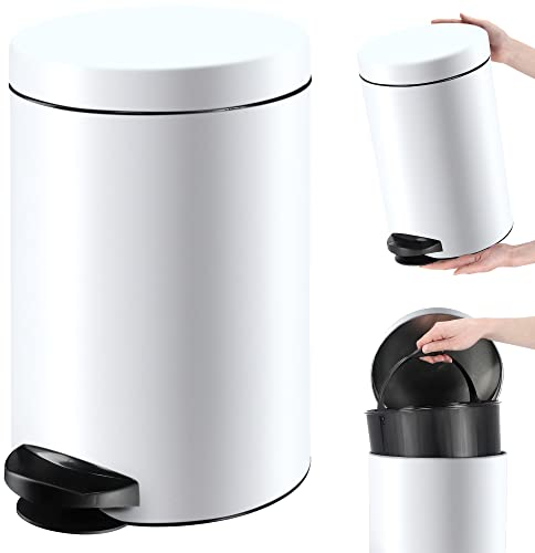 KADAX Pattumiera a pedale con capacità in acciaio, secchio per cosmetici, secchio rotondo, elegante per bagno e cucina, secchio con coperchio basculante (14 l/bianco)