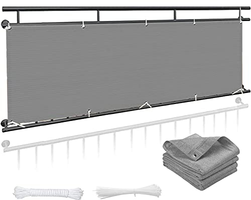 Balkonsichtschutz 120 x 450 cm Leicht Transparent UV-Schutz Sichtschutz Balkonbespannung mit Ösen und Kabelbinder für Balkongeländer Terrasse, Grau