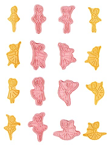 CANDeal 8pcs Ballet Cookie Cutters,Ballet Dancer Cookie Stamp for Kids, 3D Dancing Girls Cookie Presser Baking Decorating Supplies for Birthday Homemade Biscuit Sugar Craft Pastry