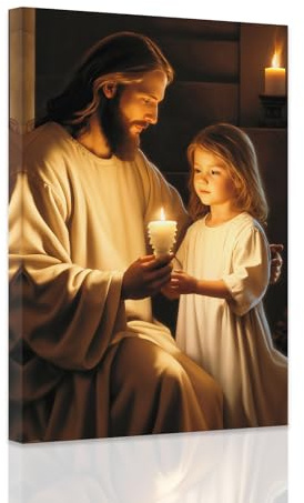 ZXHYWYM Christliche Leinwanddrucke Bilder von Jesus und einem kleinen Mädchen Gemälde von Gott spirituelles Poster für Gebetsräume Kirchen Wanddekoration mit Rahmen (B (40.00 x 60.00 cms))