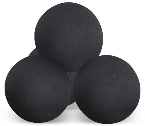FlameDuty Bolas de fuego de cerámica para hoguera, juego de 4 piedras redondas reutilizables para fogatas en interiores y exteriores, accesorio para chimeneas, 4 pulgadas, color negro