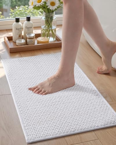 COLOR&GEOMETRY Badematte 40x60cm weiß Chenille, rutschfest weich saugfähig | Gummiboden rutschfest, ultraweich aus Chenille, saugfähig & waschbar Badvorleger für Bad, Dusche, Wanne