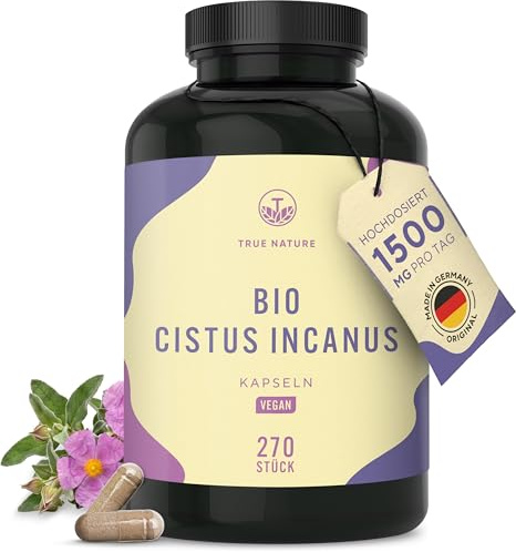 TRUE NATURE BIO Cistus Incanus - Hochdosiert - 1500mg/Tag - 270 Kapseln | Zistrose - Zistrosenkraut mit Polyphenolen - 90 Tage Vorrat - ohne Zusätze - vegan, laborgeprüft & in Deutschland produziert
