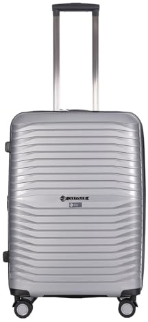 Stratic Bright+ Hartschalen-Koffer Trolley Koffer mittelgroß Reisekoffer, wasserabweisend, 4 Rollen, erweiterbar, TSA-Schloss (Größe M, Silver)