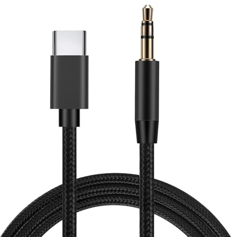 USB C to 3.5mm Aux Audio Jack Cable Type C to 3.5mm Male Headphone Adapter Stereo Cord Auxiliary Wire USB-C Compatible with Samsung Huawei iPhone Galaxy Nylon Braided Black 1m