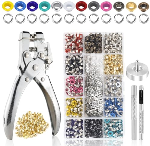 Jeinbuil Ösenzange Set mit 700 Ösen (Ø 5mm, 13 Farben) Ösen Werkzeug Kit für Segeltuch, Planen, Leder, Zelte, Markisen, DIY Handwerk Stoff