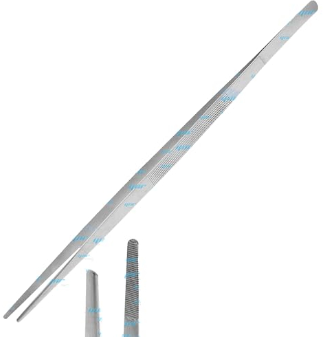 YNR Kitchen Fine Chef Tweezers - Stainless Steel Cooking Tweezer Tongs with Precision Serrated Tips for Food, Cake Decorating, Salad, Pasta & Air Fryer, Professional Kitchen Tweezers | (12 Inch)