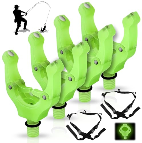 WZYTEU 4 Stücke Rutenauflage, Fluoreszenz Rod Pod mit Magnetisch, Rutenauflagen + 2 Stück Verstellbarer Auto Rutenständer für Halten Ihre Angelrute
