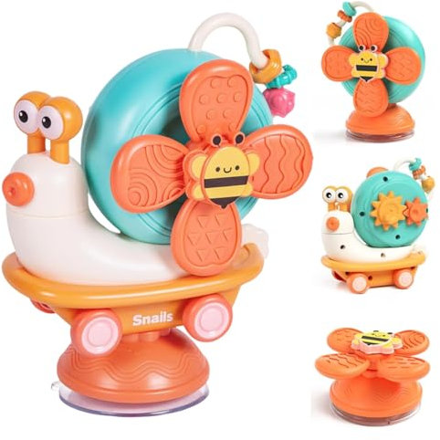Bambebe Saugnapf Spielzeug ab 6-12 Monate, 3 in 1 Montessori Badespielzeug ab 1 2 3 Jahr, Baby Sensorik Motorikspielzeug für 7 8 9 10 Monate Jungen Mädchen Kinder Geschenke (Orange)