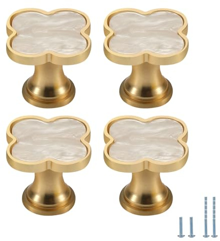 Evionlin Kleeblatt-Schrankknauf, Möbelknöpfe, dekorative Schubladenzieher, Beige, 6 Stück