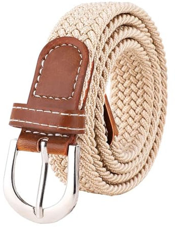 YGLEEULI Gürtel Damen Gürtel Elastischer Webgürtel Lässiger vielseitiger Jeansgürtel Herren Damen(Beige)