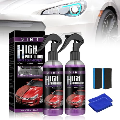 3 in 1 Schnellbeschichtungsspray mit hohem Schutz, 2024 Neuest auto kratzer entferner, Prämie Car Coating Spray, Hoher Schutz Schnelles zum Autolack Kratzer Entfernen und Autopolitur (100ML 2PCS)