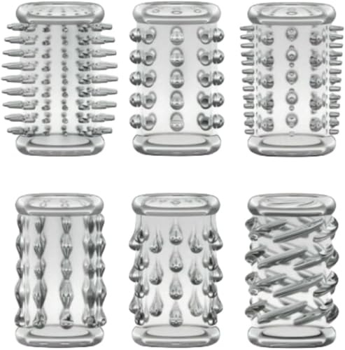 COOFINE 6PCS Male Reusable Silicone Penis Rings Extender Enlarger Sleeve Bigger Girth Enhancer Cock Rings for Adult Sex Toys Clear