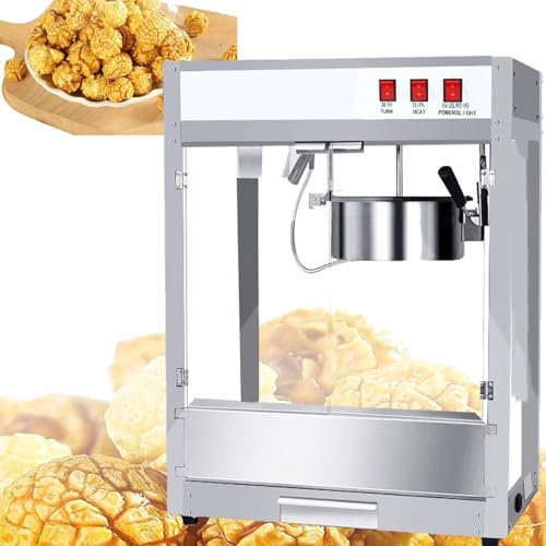 HLGKBY Commercial Popcorn Popper Machine, 1600W Large Popcorn Machine with Digital Display, Stainless Steel Heating Popcorn Popper for Shops, Cinemas