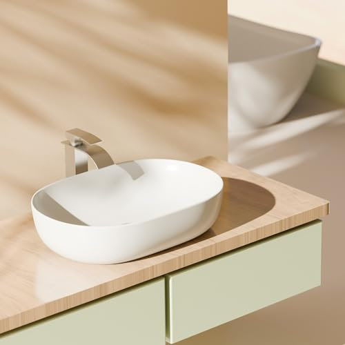 EMKE Lavabo Ovale da Incasso, 60 x 41 x 13 cm, Bianco, Facile da Installare e Pulire, lavandino Antigraffio per Bagno, Mobile Lavabo per Bagno e WC per Ospiti