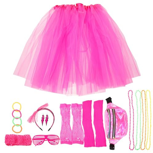 WRITWAA 1satz Retro Jahre Damen Kostümset Mit Neonaccessoires Netzhandschuhe Stirnband Beinstulpen Halskette Und Armband Für Karneval Und Partys