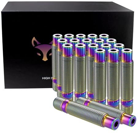 RISON-Titanium 20 Stück Stehbolzen Umbau Set, Auto Verlängerter Radbolzen Titan Radschrauben, M14x1.5 zu M14x1.25 Titan Radbolzen-Umrüstsatz Erweiterte Radbolzen Rändelbolzen Doppelendbolzen