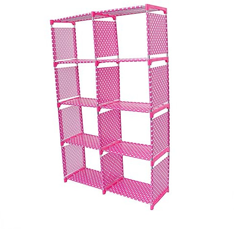 Scaffale di stoccaggio in metallo con scaffali rosa per libri per studenti e scarpiera per biblioteca libreria. Organizza e decora gli scaffali con ripiano organizer in metallo per il pavimento dello