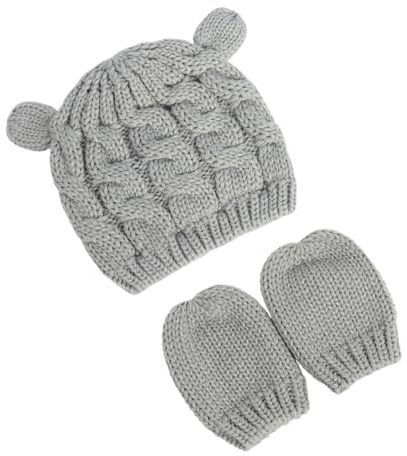 BESTYASH Babymütze & Handschuh-Set – Gestrickte Neugeborenenmütze & Handschuhe Warm & Bequem Tolles Für Frühchen Weiches Baumwollfutter Grau