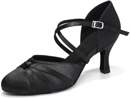 VCIXXVCE Scarpe da Ballo Latino da Donna Raso Nere Scarpe da Ballo con Punta Chiusa per Salsa Tango Valzer da Sala,42 EU