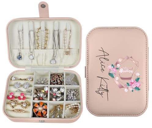 loongway Personalisierte Schmuckschatulle Mit Namen A-Z Für Damen, Kompakt Reise Schmuckkästchen, Schmuckaufbewahrung Klein, Geschenkidee Weihnachten, Ideal Für Reisen
