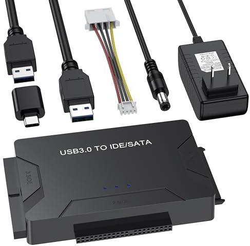 Hard Drive Reader USB 3.0 & Type C to SATA IDE Adapter, Internal Data Transfer Recovery Converter Kit with 12V/2A Power for 2.5/3.5 SATA/IDE HDD SSD Hard Disk Internal Blu-ray Drive, up to 20TB