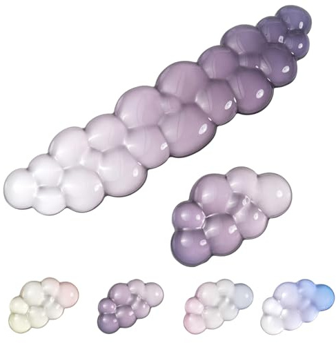 SUEHIODHY Gel-Tastatur-Handgelenkauflage, Wolken-Set, transparent, ergonomische Handgelenkstütze und Armstütze, Tastaturauflage zum Tippen, Schmerzlinderung, mit rutschfester, weicher, waschbarer