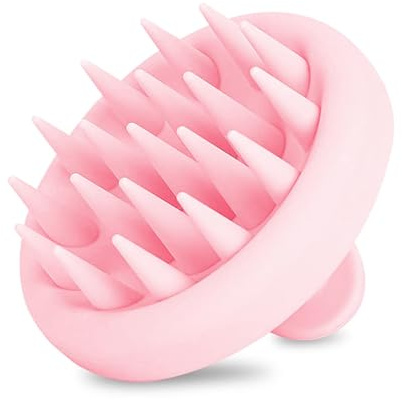 Massager manuel pour cuir chevelu en silicone|Brosse shampooing exfoliante, stimule la croissance des cheveux| Soulage le stress | Imperméable|Cheveux secs mouillés|Hypoallergénique (Rose)