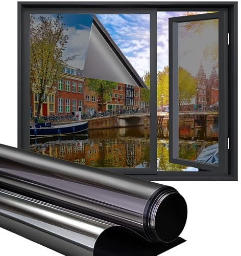 Homewell Isolierende HR Fensterfolie 90x300cm – Premium Statisch & Sonnenschutz mit Spiegeleffekt – Sichtschutz, Wärmeschutz & Energiesparend – Schwarz 25%