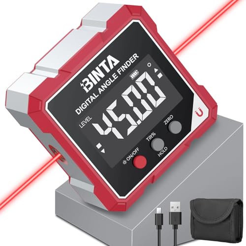 BINTA Digitaler Winkelmesser Neigungsmesser Laser Wasserwaage mit LCD Display, Wiederaufladbares IP54 Wasserdicht Magnetisch Nivellierbox Level Box für Holzarbeiten, Bau, Dekoration, Heimwerker
