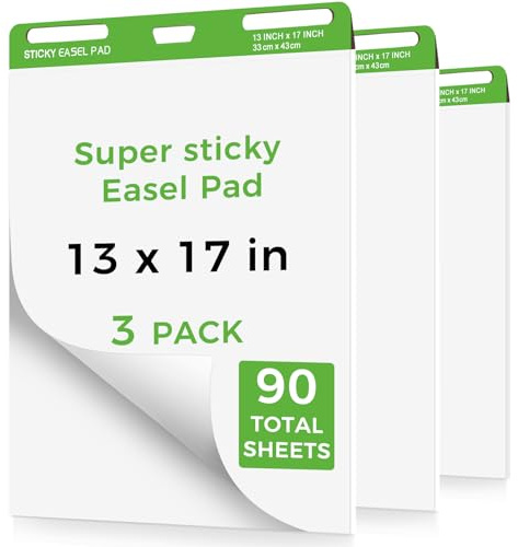 DINGIXOC Sticky Mini Easel Pads, 3 Pack Anchor Chart Paper for Teachers, Self Stick Flip Chart Paper with Sticky Back for Classroom, Office, 30 Sheets/Pad(13x17inches)