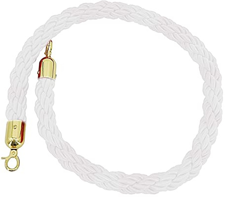 KRXSOBNV, Corde torsadée de Poteau de Tapis, Cordes de barrière de Reine de Chanvre Robustes avec Crochets dorés, for Le contrôle des foules de Restaurants/hôtels/cinémas/,Cordes de Garde-Corps(White