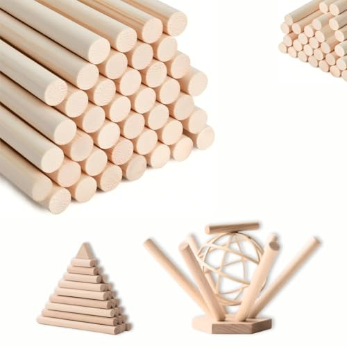 50 Stück 10mm x 30cm Holzstäbe: Runde Holzstäbchen zum Basteln, Bastelstäbe aus Naturholz für Zuckerwatte Stäbe, Diffusor-Sticks, Modellbau, DIY Handwerk, Dekoration